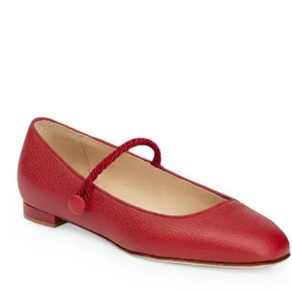 Lafayette 148 New York Grained Calfskin Red Leather Ballet Flats